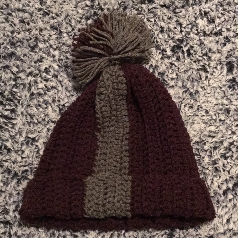 Pink and gray crochet beanie with pompom!
